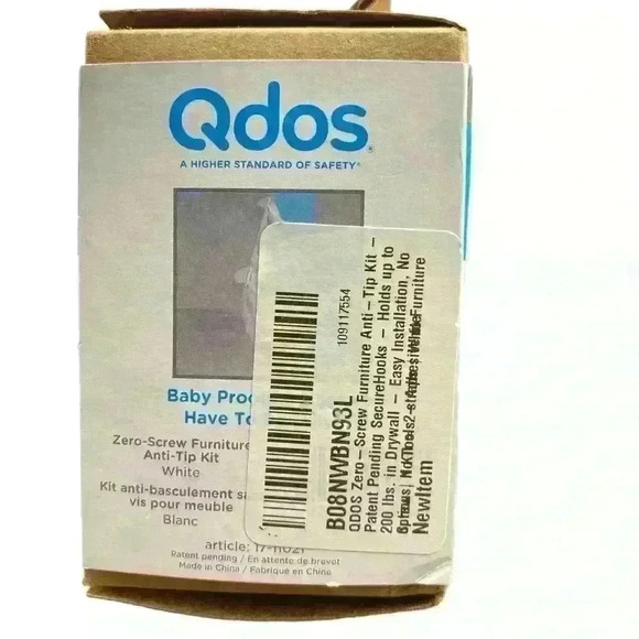 QDOS Zero-Screw Furniture Anti-Tip Kit SecureHooks Holds up to 200 lbs. WHITE - Picture 5 of 6